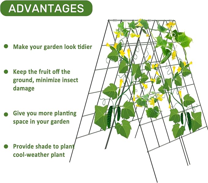 AGTEK 2 Packs 18 x 46 Foldable Cucumber Trellis with Zip Ties Plant Support A Frame Metal Trellis for Cucumber Climbing Plants Vegetable Flowers