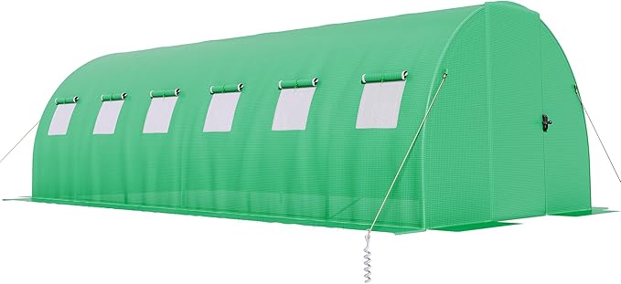 AMERLIFE 20×10 FT Tunnel Greenhouse with Built-in Sprinkler System Walk-in Greenhouse for Backyard Gardening Heavy Duty Galvanized Steel Frame &amp Waterproof PE Cover Green