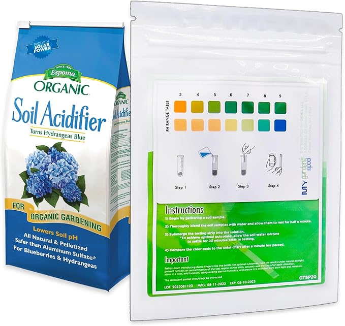 Espoma Organic Soil Acidifier 6 lbs Bag With My Garden Pool PH Test Strips 20 ct. - Acidify Enhance Hydrangea Color Embrace Organic Gardening Achieve Optimal Balance