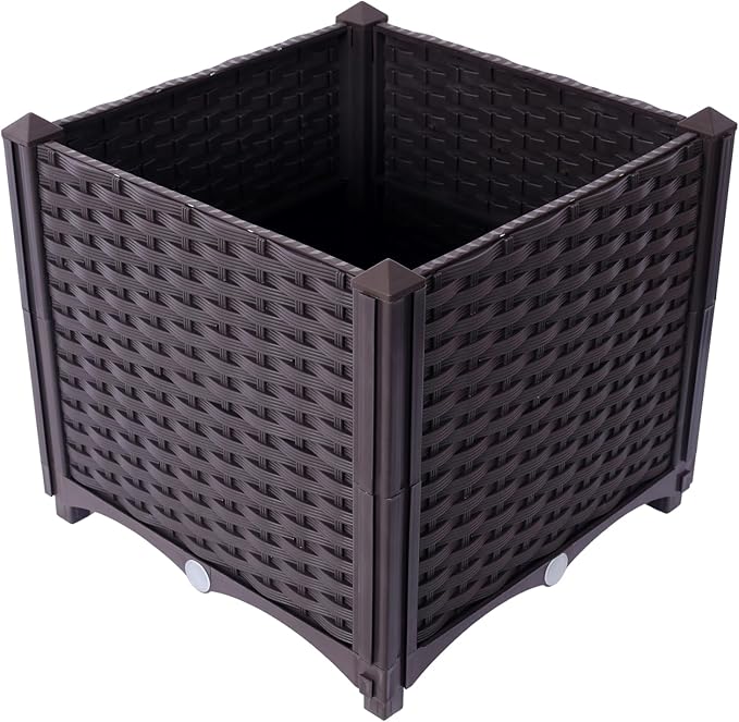 Dawn Deep Raised Garden Bed Plastic Planter Boxes for Vegetables Flowers Herbs and SucculentsSelf-Watering Planter Box Raised Bed to Grow Flowers Herbs &amp Vegetables 15.7 L X 15.7 D X 14.7 H