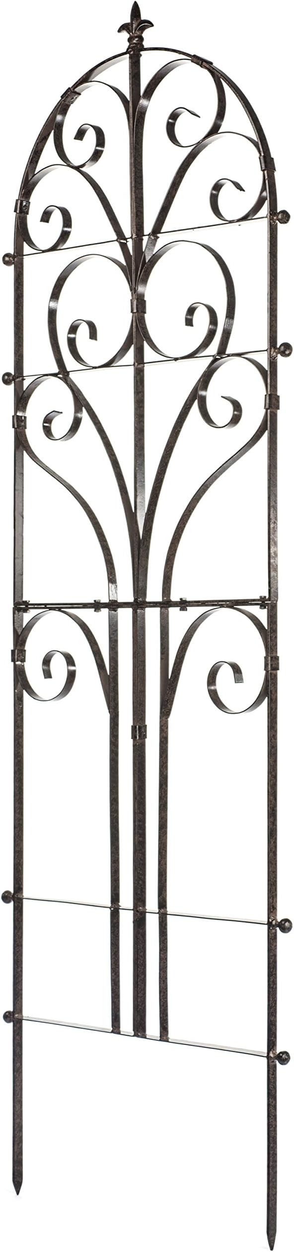H Potter Large Metal Garden Trellis 73.5 Installed Height — 34-Lb Heavy Duty Iron Scroll Trellis for Roses Ivy &amp Clematis — 84 Overall with Ground Spikes Freestanding (GAR214 Large)