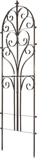H Potter Large Metal Garden Trellis 73.5 Installed Height — 34-Lb Heavy Duty Iron Scroll Trellis for Roses Ivy &amp Clematis — 84 Overall with Ground Spikes Freestanding (GAR214 Large)