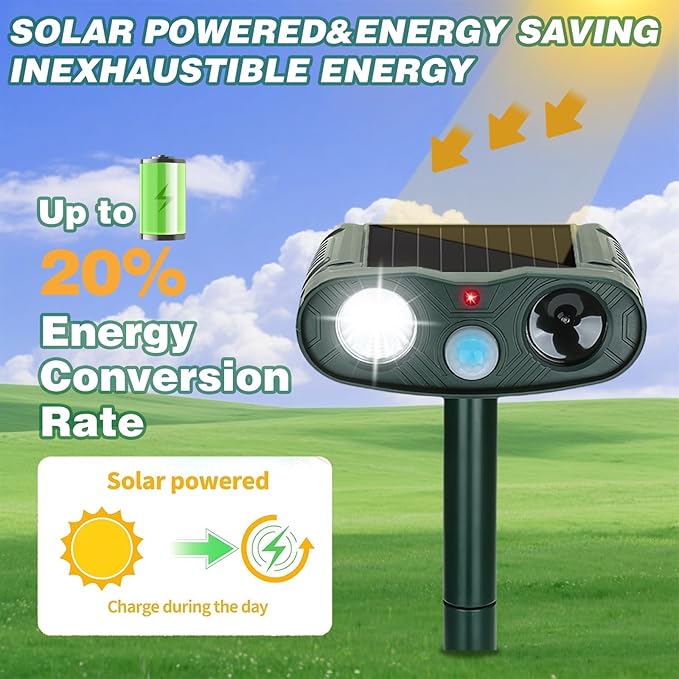 4-Pack Ultrasonic Animal Repeller Outdoor-Solar Powered Bear Repellent with Motion Detection&ampLED Flash-Effective Deterrent for CatRabbitGooseDear&ampDog-Waterproof for Garden &amp Yard
