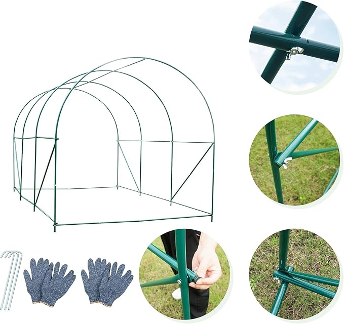Walk-in Greenhouse 10x7x7 FT Heavy Duty Tunnel Green House for Outdoors Portable Green Houses for Outside Winter Hot House with Metal Frame &amp Roll-up Zipper Door Screen Windows