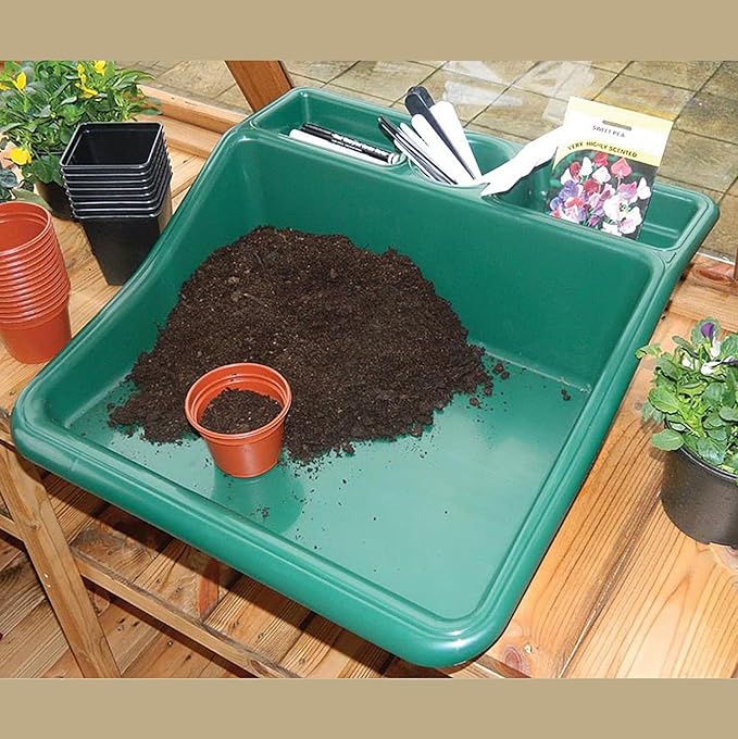 Garden Compact Tidy Tray – Green 19 L x 19.5 W x 6 H – Sturdy One-Piece Potting Tray Indoor/Outdoor Gardening Recycled Plastic Lightweight Versatile Use