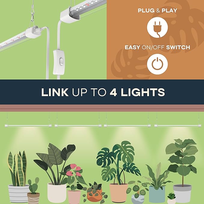LED Grow Light 4FT Full Spectrum Compact Linkable Lighting Fixture for Indoor Greenhouse Year Round Plant Seedlings Essential Grow Slim Hanging Suspended Strip