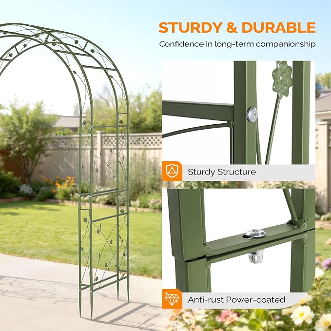 VINGLI Garden Arbor Arch for Wedding Ceremony Party Christmas Garden Decor Steel Garden Trellis for Plant Climbing Pergola for Garden Backyard Lawn (Arch Top Olive Green)