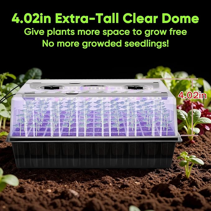 BlumWay 120-Cell Self-Watering Seed Starter Tray with Grow Light 1-24H Timer Seed Starter Kit with 4.02 Humidity Dome Seedling Tray for Indoor Plant Starter Plant Germination Trays-Black