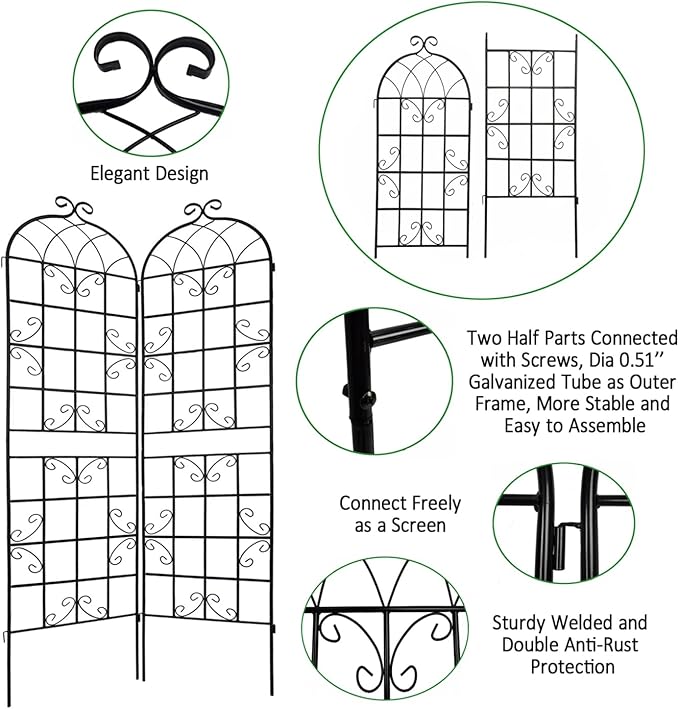 4 Pack Metal Garden Trellis 86.7 X 19.7 Rust-Resistant Trellis for Climbing Plants Outdoor Flower Support Cream White Iron Durable Outdoor Garden Use Durable Outdoor Garden Use