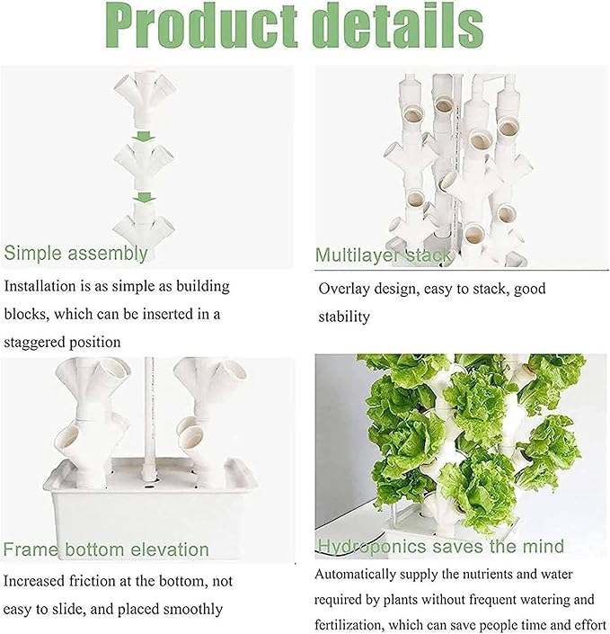 Vertical Grow TowerVegetable Plant Tower2/3/4 Columns Hydroponic Growing Kit Hydroponic Tower Grow SystemGift for Gardening Lover - Home Grow HerbsVeggies &amp Fruit16/24/32Holes32Holes