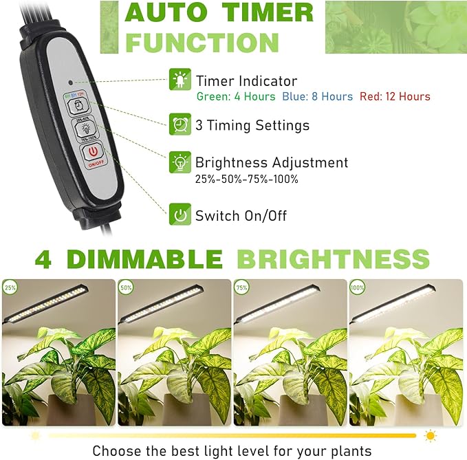 FOXGARDEN Grow Lights for Indoor Plants Full Spectrum Plant Lights for Indoor Growing with Timer 4/8/12 H Five-Head 260 LED Clip Grow Lamp with Gooseneck 4 Brightness Levels for Plant Growing