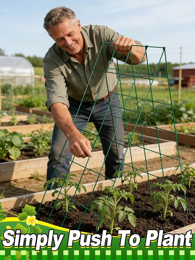 2 Sets Cucumber Trellis for Raised Garden Bed - 4.5mm Wire Heavy Duty Weather-Resistant Foldable A-Frame Metal Plant Support for Squash Pole Bean Climbing Plants Vegetables Outdoor