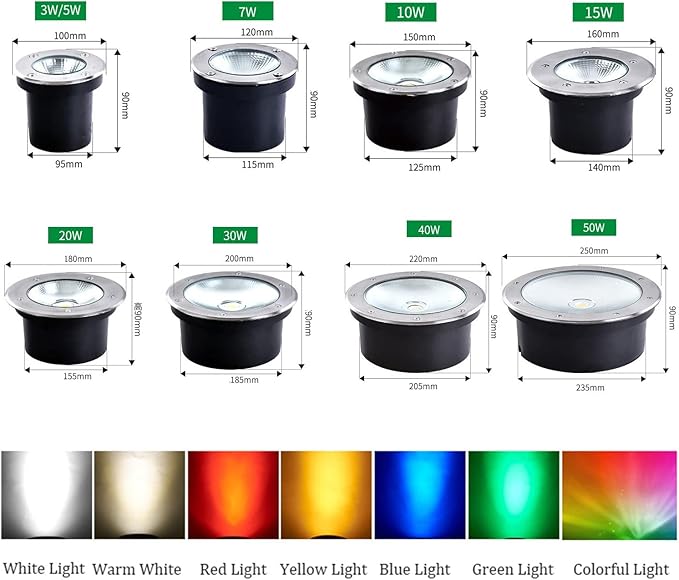 Outdoor Recessed Ground LightRound Embedded Underground Light IP66 Waterproof LED Garden Landscape Lights for Pathway Patio Bridge Driveway Decorative Spotlight AC85-110V