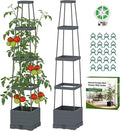Suteck Raised Garden Bed Planter Box with Trellis 2-Pack Self-Watering Tomato Planter with Adjustable Height Steel Support Frame for Climbing Plants Tomato Cages for Patio Balcony &amp Outdoor