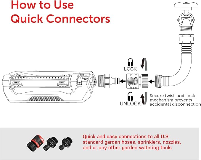 Eden 96216 Heavy Duty Turbo Oscillating Sprinkler Covers Up to 4900 sq. ft. 20 Precision Nozzles Aluminum Base Flow and Width Control Adjustable Range Quick Connects Filters