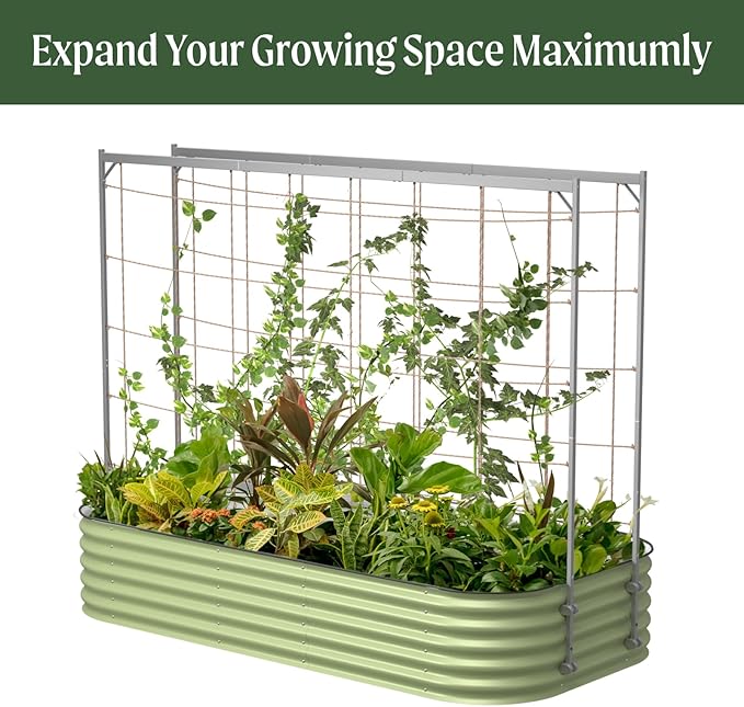 Vego Garden 5.0ft Long Tomato Metal Frame Trellis Garden Trellis for Climbing Plants Like Cucumber Beans Tomatoes &amp Vines (Garden Beds Not Included)