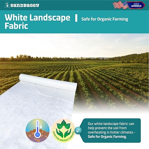 Sandbaggy White Landscape Fabric - Non-Woven Geotextile 8 oz - Toughest on The Market - Lasts 50 Year - Made in USA (15 ft x 25 ft White 1)