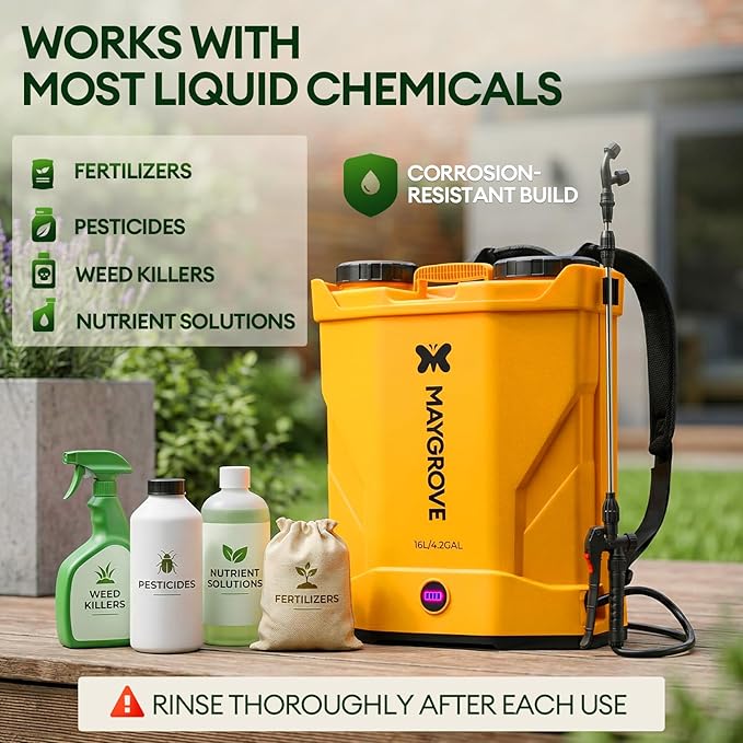4.2 Gal Electric Backpack Sprayer 2-4h of Continuous Spray Equipped with Adjustable Wand &amp 5 Nozzles Auto Spraying for Garden Lawn Care Fertilizing &amp Weed Control (Battery Included)