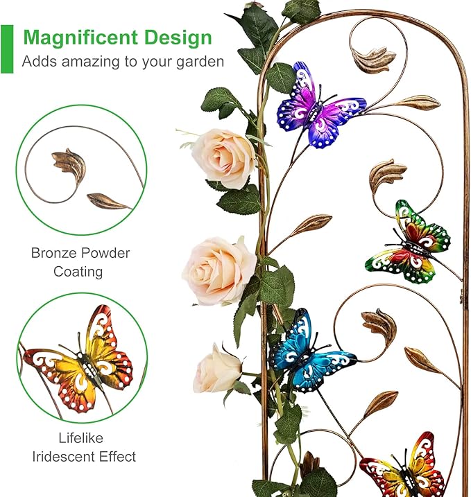 SUNNYPARK Set of 2 Butterfly Metal Garden Trellis for Climbing Plants Decorative Vegetables Flowers Vine Trellis for Outdoor Patio 60'' H x 11'' W