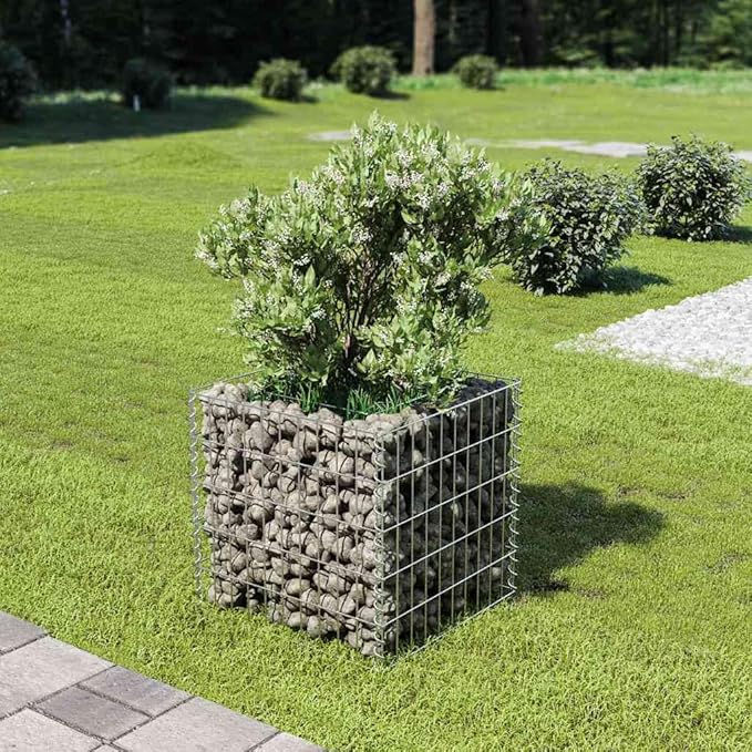Gabion Raised Bed Silver Galvanized Steel 19.7x19.7x19.7 inch Cubic Outdoor Planter for Garden Patio Heavy Weight Endurance Rust Resistant