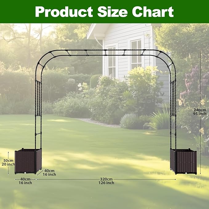 Garden Arch Trellis - 126(L) * 95(H) inch Raised Garden Bed with Trellis Suitable for Garden Balcony Terrace Decoration Black