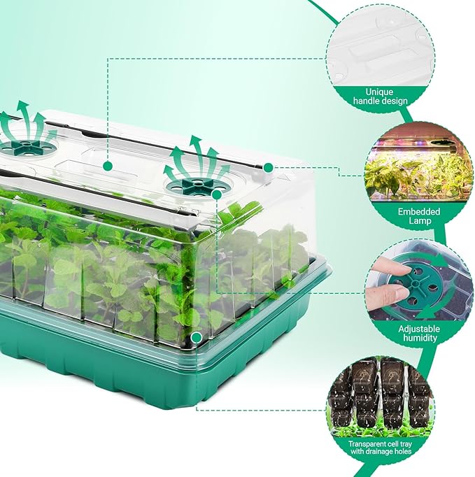 96 Cell Seed Starter Tray with Grow Light Seed Starting Trays with Adjustable Humidity Dome Seed Starter Kit Plant Starter Kit for Seeds Growing Starting Indoor Gardening (No Self-watering)
