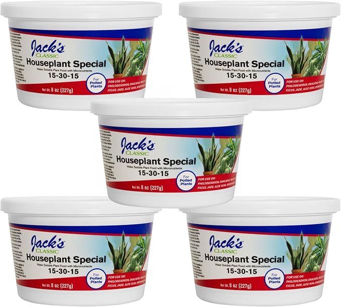 Jack's Classic 15-30-15 Houseplant Special Water-Soluble Fertilizer with Micronutrients to Green-Up and Increase Blooms in Houseplants 8oz 5 Pack