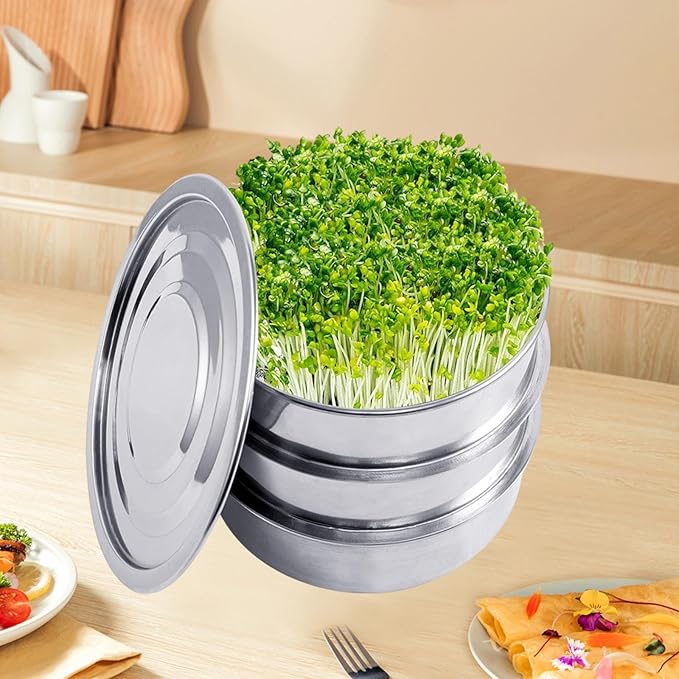 Stainless Steel Seed Sprouting KitSprouting Tray Sprouts Grower with Mesh Plant Germination Tray for Beans Alfalfa 2 mesh Plate Set