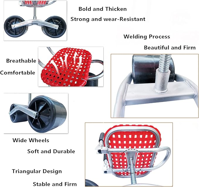 Garden Cart Stool on Wheels Rolling Work Seat Garden Work Bench Garden Folding Kneeler Seat Chair Pad Height Adjustable Swivel seat for Garden Outdoor Yard