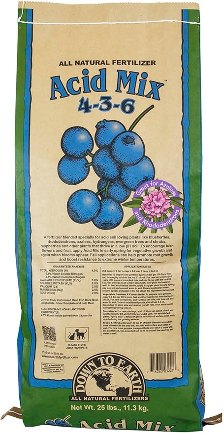 Down To Earth All Natural Fertilizers Organic Acid Mix - Plant Food for Blueberries Raspberries Azaleas and Rhododendrons 4-3-6 25 lb