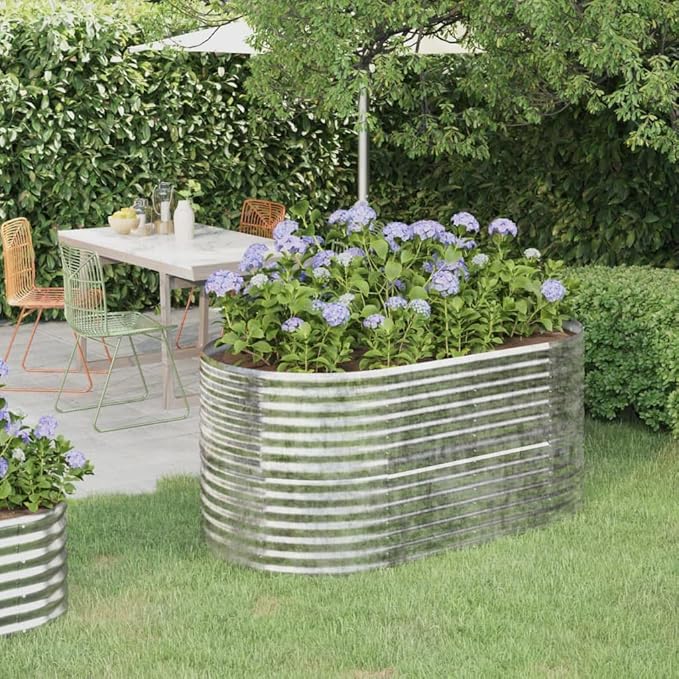 SKM Garden Raised Bed Powder-Coated Steel 59.8x31.5x26.8 Silver (9.88 KG/21.736 LBS)