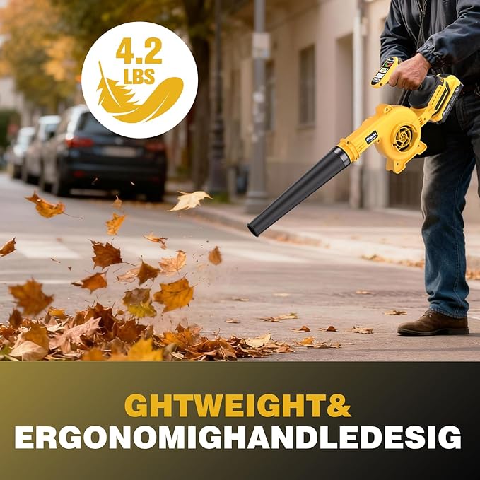 20V Cordless Leaf Blower with Battery &amp Charger - 4-Speed Electric Blower with 92CFM Lightweight for Quick Yard Cleanup Patio Driveway &amp Dust Removal - Complete Lawn Care Blower Kit
