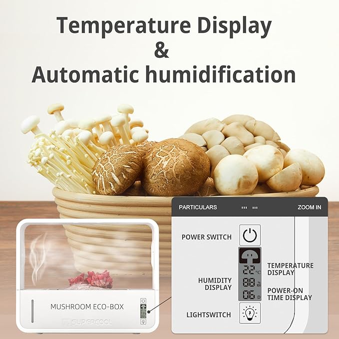 Smart Mushroom Monotub Grow Kitwith Grow Light Automatic Humidification &amp Exhaust Indoor Mushroom Growing Box Temperature Display Fresh Air System