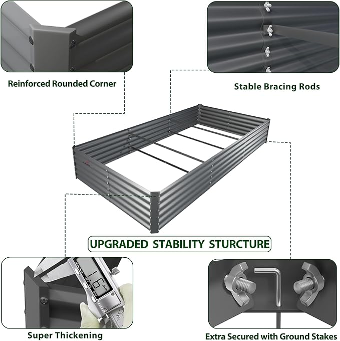 A ANLEOLIFE 8X4X1.5ft Galvanized Raised Garden Bed Kit Rectangular Large Metal Deep Root Planters for Outdoor Plants Vegetables Flowers Herb 359 Gallon Capacity- Quartz Grey