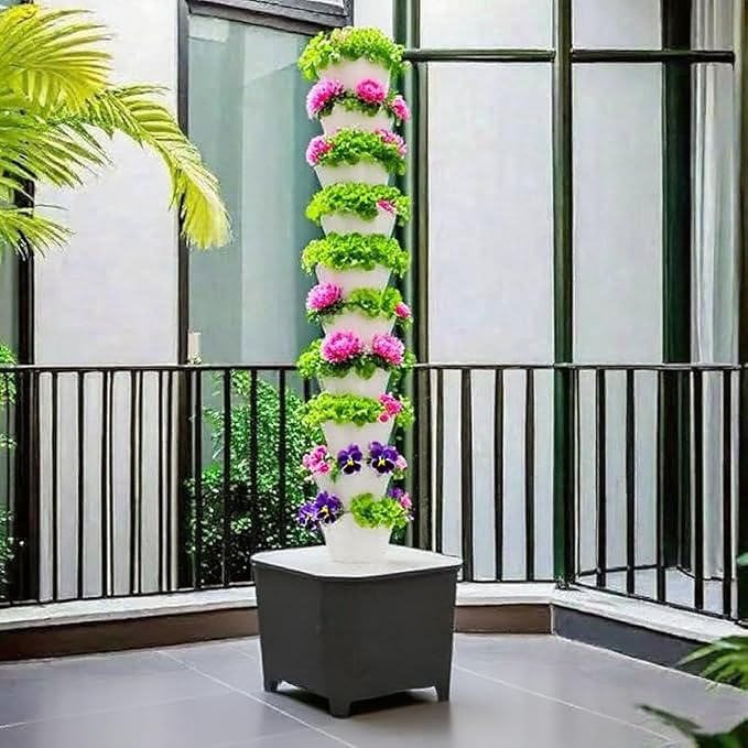 TIRUSSS Hydroponic Growing System Kit Aeroponic Tower 50 Hole Garden Vertical Vegetable Planting System with Pump and Mobile Water Tank