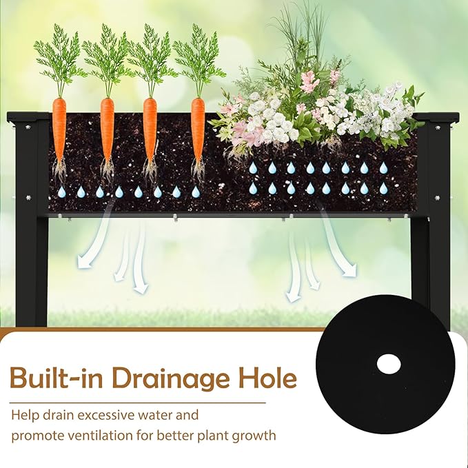 Giantex Metal Raised Garden Bed with Legs Elevated Planter Box with Drainage Holes for Vegetable Fruit Flower Herb Outdoor Standing Gardening Box for Balcony Backyard Patio Porch (40”x16”x32”)