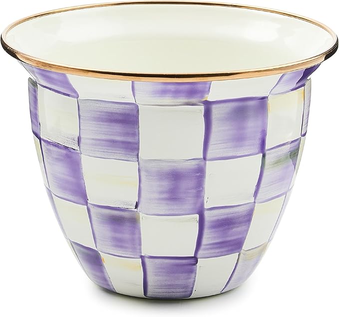 MACKENZIE-CHILDS Flowerpot Decorative Garden Pot for Growing Plants Large Purple-and-White Violet Check