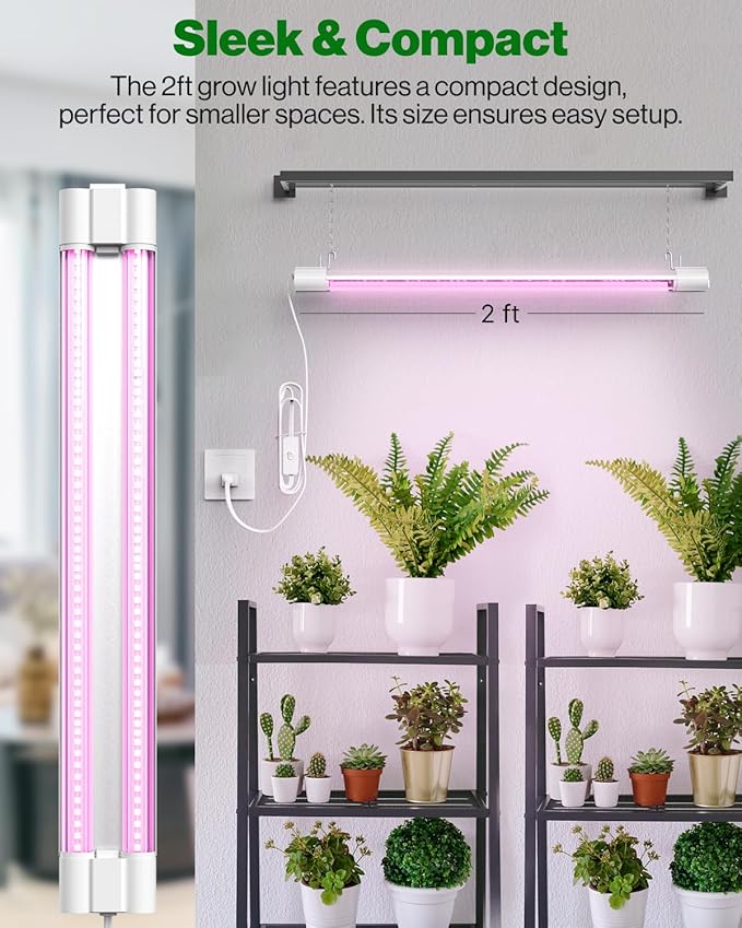 Sunco 6 Pack 2ft Grow Light LED 20W Full Spectrum For Seed Starting Seedling Indoor Plants Plug In Suspended Fixture Link Up To 8 Inline Switch ETL