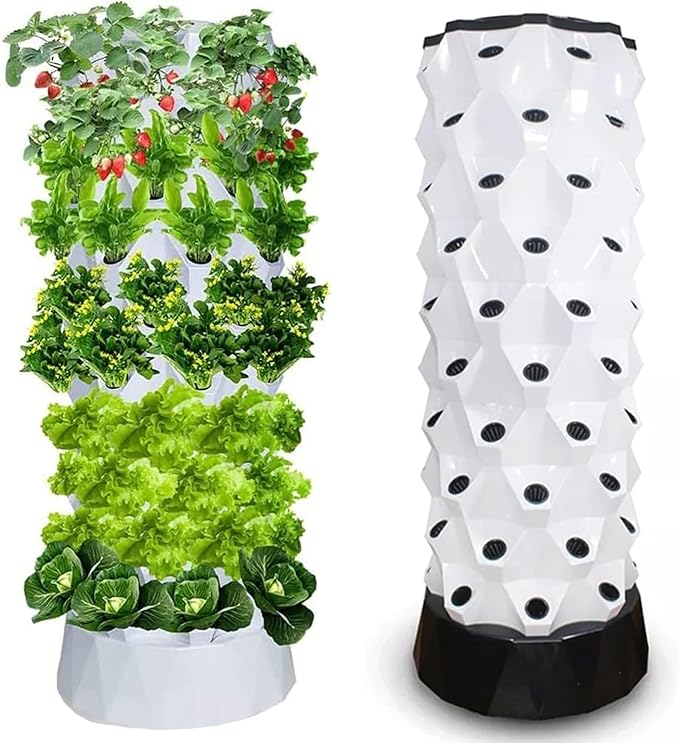 Hydroponics Tower - Hydroponics Growing System for Indoor Herbs Fruits and Vegetables - Aeroponic Tower with Hydrating Pump Timer Adapter Seeding Bed &amp Net Pots 8floors