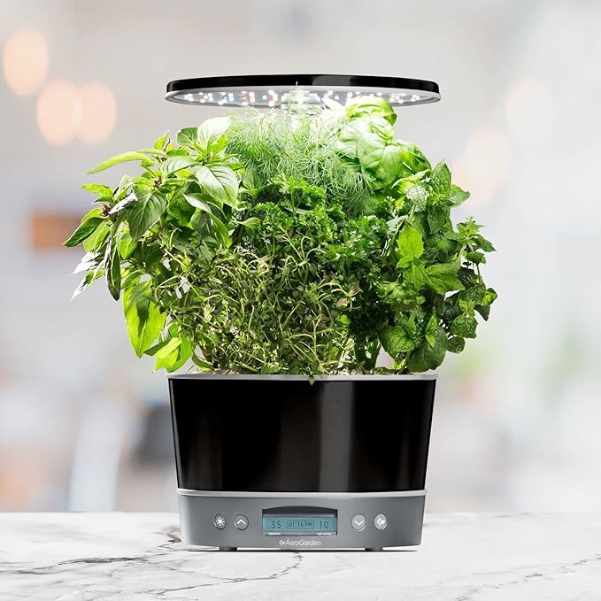 AeroGarden Harvest Elite 360 Indoor Garden Hydroponic System with LED Grow Light and Herb Kit Holds up to 6 Pods Platinum