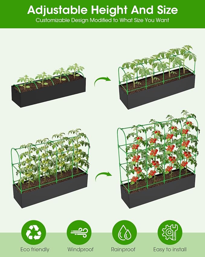 Cucumber Trellis with Grow Bags for Garden U Frame Garden Trellis for Climbing Plants Metal Plant Trellis with Garden Netting for Vegetables Flowers Fruits(5 Arches)