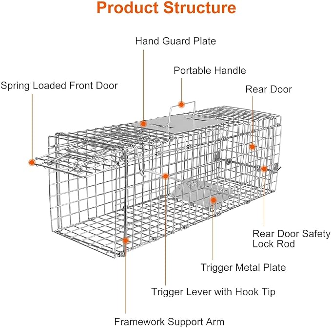 KOCASO Live Animal Cage Trap Collapsible Humane Live Animal Cage Trap Galvanized Steel Humane Live Trap Cage for RabbitStray Cat Groundhog RaccoonSquirrelChipmunkMoleSkunkGopher24x8x8
