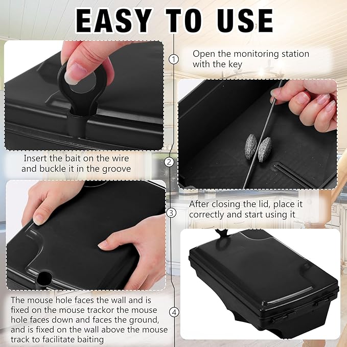 Qualirey 6 Pcs Rat Bait Stations with 6 Keys Reusable Heavy Duty for Rodents Outdoor Mouse Large Station Holder Traps for Mice Pests Bait Not Included(Black)