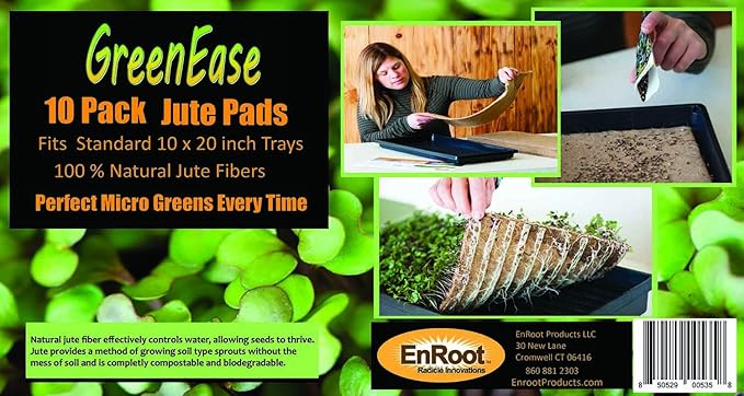 GreenEase 10x20 Jute Microgreens Hydroponic Grow Pads - 10 Pack Fits 10x20 Standard Nursery Tray. Grow Nutritious Organic Microgreens Wheat Grass Plant and Seed Germination. Organic Use Certified.