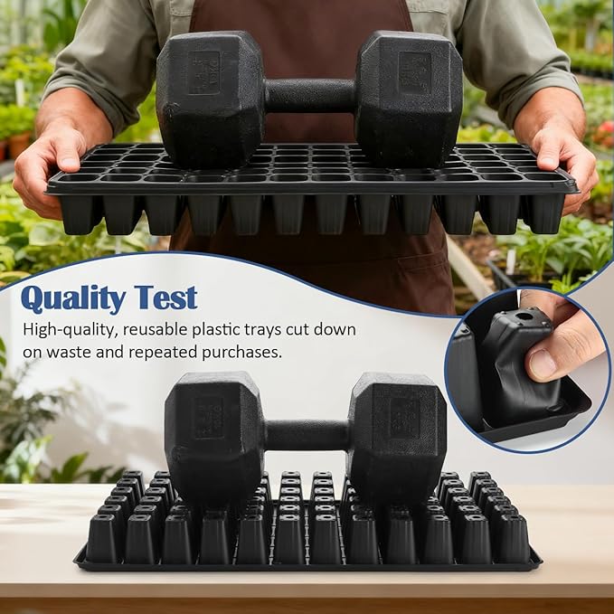 50-Pack 72 Cell Seedling Trays Heavy-Duty Deep Plug Trays for 1020 Flats Reusable Seed Starter Trays for Germination &amp Seed Starting (21.25×11 2.36 Height)