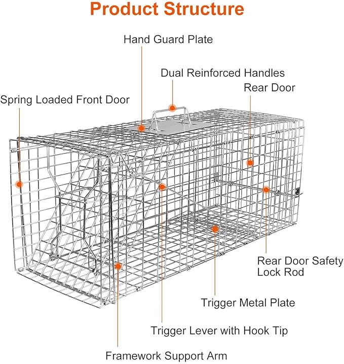 Large Live Animal Cage Trap 30.5x11.8x11Inches Humane Cat Trap for Stray Cats Heavy Duty Foldable Raccoon Traps Humane Catch &amp Release Live Traps for Gopher Opossum Skunk