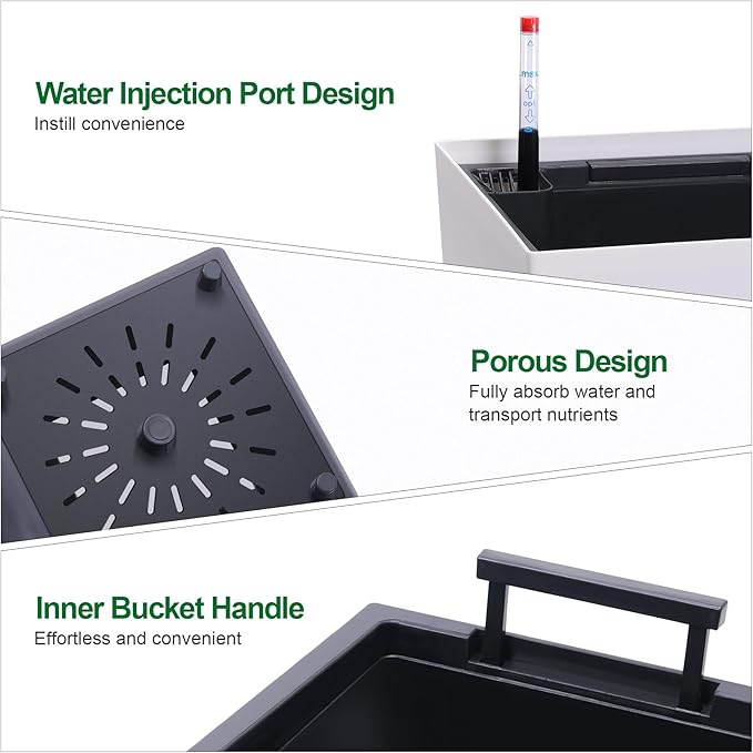GarveeLife 22.5 in Tall Planters Set of 2 Outdoor＆Indoor Black Planter Pots High Front Porch Planter Pots with Drainage Holes＆Water Level Monitor＆Inner Bucket Automatic Watering White