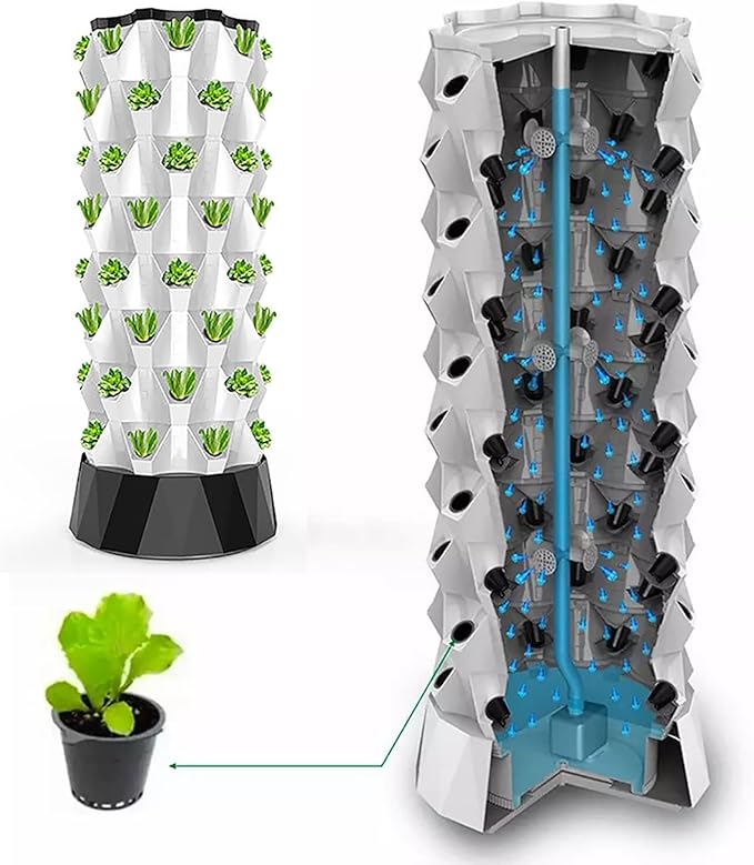 Vertical Hydroponic Tower GardenIndoor And Outdoor Hydroponic Growing Kit Diy Soilless Growing With 48/64/80 Growing Points For Growing Herbs Fruits And Vegetables8layers