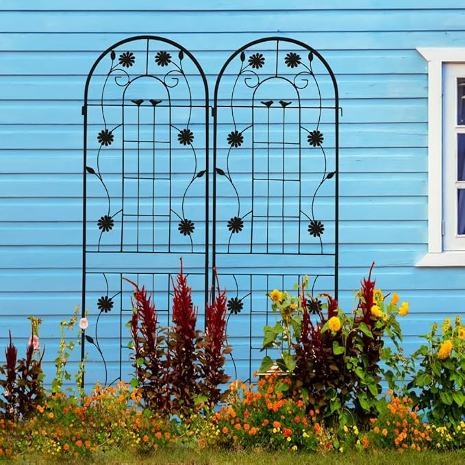 Sturdy Metal Garden Trellis for Climbing Plants – Rust-Resistant Outdoor Plant Support with Decorative Lattice Design (2 Pack-Black)