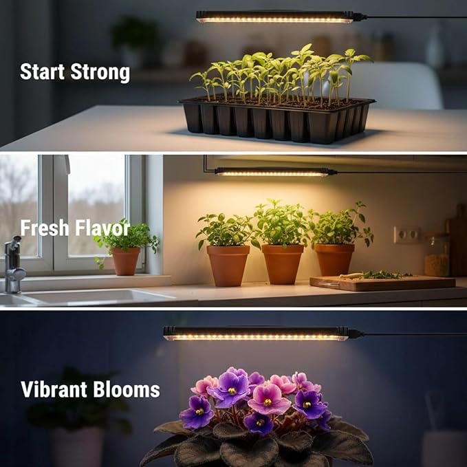 13 In Led Grow Light Strips 20W Dual Head Full Spectrum Plant Light 4 Dimmable Levels Usb For Red &amp White Light Seed Starting Indoor Plants